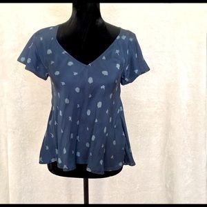 Pretty dusty blue flowy silk blouse
